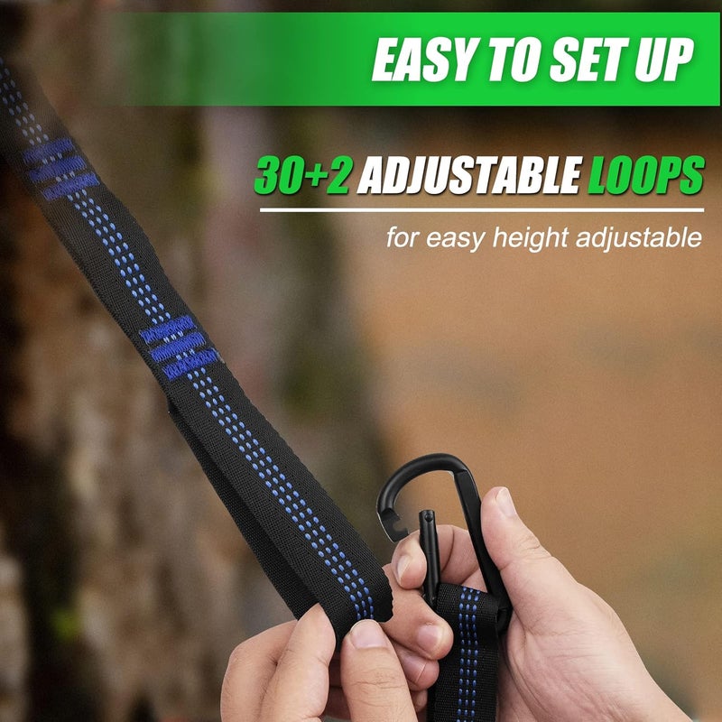 Raweao Hammock Straps – Camping Hammock Tree Straps Set, 20 ft Long Combined, 30+2 Loops, 2000 LBS Heavy Duty Strap for Hammock Suspension System Kit - Image 2